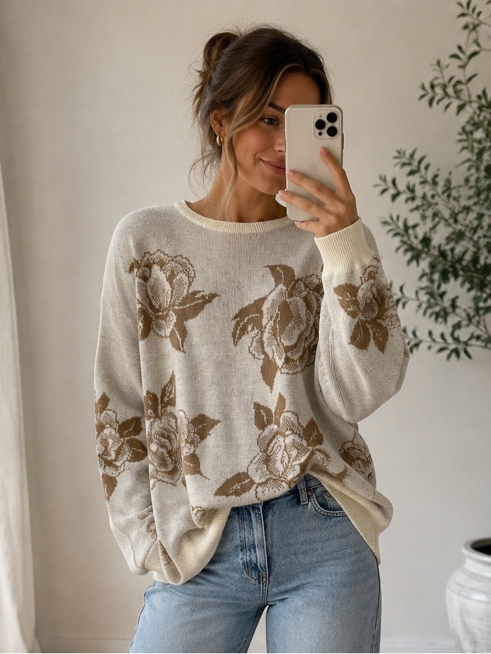 Vintage Wool Blend Floral Oversized Sweater M Cottagecore Grandmacore Cozy Fall